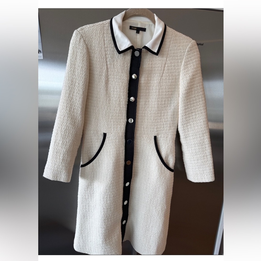 Maje Cream Bouclé Mini Dress Coat Sz 3 M-L